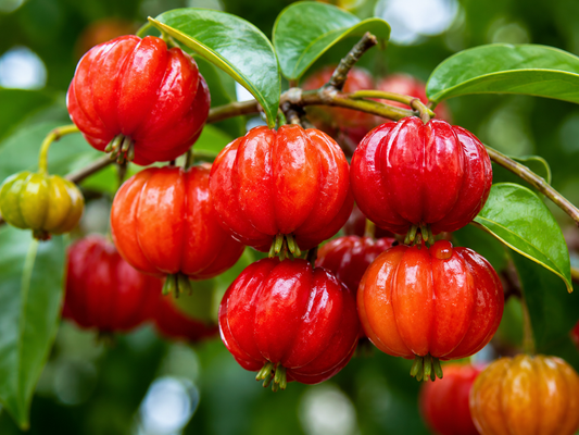 Fruits mûrs de Surinam Cherry (Pitanga) rouge sur l'arbre – Illustration Tropico-Québec